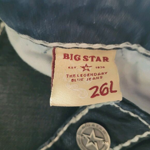 Big Star Liv Boot Womens 26L Low Rise Bootcut Dark Wash Denim Jeans White Sitch - Picture 5 of 10